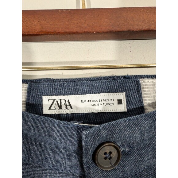 Zara Pants Men Sz 31 Heathered Navy Slim Fit Ankle Trousers Business Casual - Picture 5 of 12